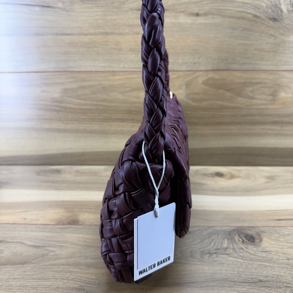 Walter Baker Halston Flap Shoulder Bag Woven Leather Black Jam $498 Minimalist - Picture 3 of 8